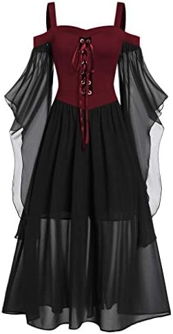 Womne plus size vestidos pretos ombro frio manga de borboleta vestido elegante e renda para cima vestido de festa noturna de Halloween