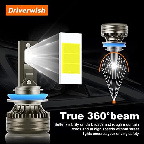 Driverwish LED faróis, lâmpadas de faróis de LED H11/H9/H8, kit de conversão de faróis de LEDs super brilhante 70W 20000 LED