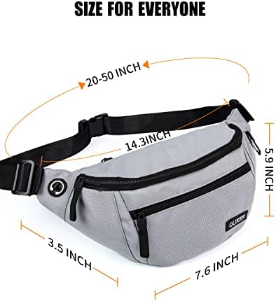 Oliker Fanny Pack for Men Mulher, grande pacote de bolsa de cintura crossbody com bolsos de 4 zíper tiras ajustáveis ​​Chave