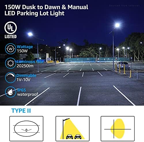 Leonlite 150W LED LED LUZ DE ESTACIONAMENTO COM FIXA DE SLIPE AJUSTÁVEL, Luzes de caixa de sapatos comerciais de 100250lm 100-277V,