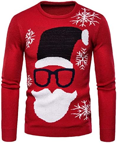 Suéter de natal masculino feia com nervuras de malha de tricô casual slim fitflake snowring holiday festas de malha