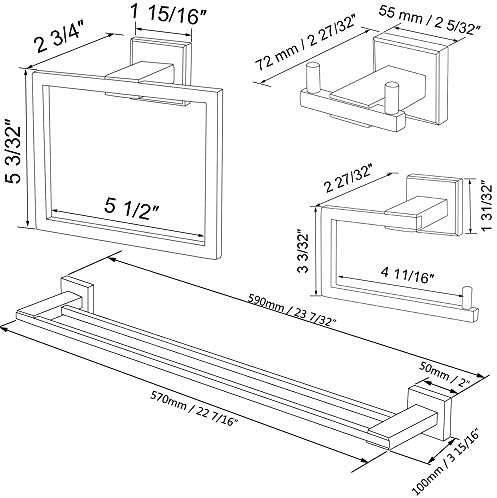 TNOMMs Hardware do banheiro Conjunto de acessórios de hardware de banheiro preto 4 peças Definir parede de toalhas duplas montadas