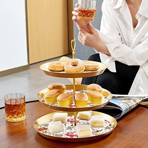 Dragonbtu 3 Cupcake Stand com Rod Gold Rod Plástico Tower Tower Tower Tande