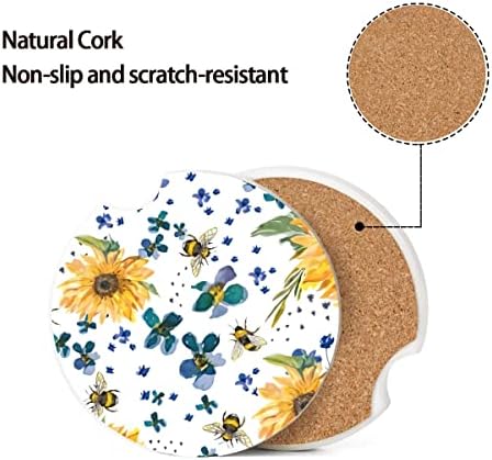 Coastas -russas de carro de abelhas de girassol para bebidas conjunto de 2 acessórios de carro perfeitos com montanhas -russas absorventes