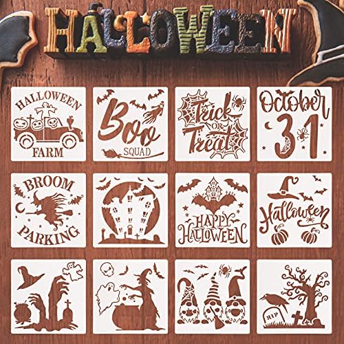 12 peças Pintura de Halloween Pintura reutilizável de estêncil Diy Skull Spider Spider Ghost Stoncys Para pintar em estênceis de