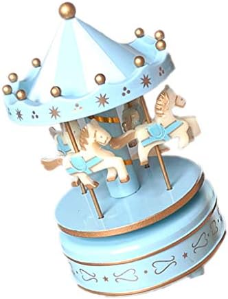 Caixa de madeira Caixa de Música Cavalos Caixas Musicais Carrossel para Crianças Toy Christmas Aniversário Presentes-Blue