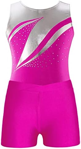 Jowowha Kids Girls Shiny Metallic Gymnastics Leotard com shorts de dança atlética caia de dança