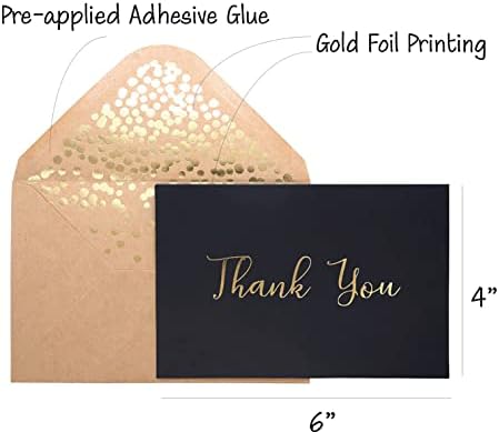 Cartões de agradecimento -50 pacote preto e dourado cartões de agradecimento, cartões de agradecimento preto com cartas sofisticadas