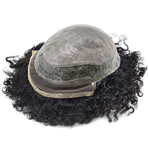Afro Toupee de 6mm Man Weave Hair Unit Black Mens Curly Hair Substitui