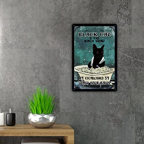 Citação de banheiro engraçado CAT BLAT CAT E TUB METAL SIGN SIGN WALT Decor Retro Black Cat & Co. Banho Soone