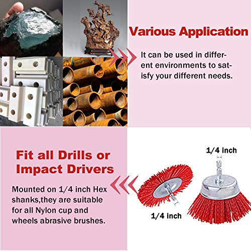 ROCARIS 19 Pacote de arame abrasivo de nylon conjunto com haste hexáticos de 1/4 de polegada, para remoção de ferrugem/corrosão/tinta
