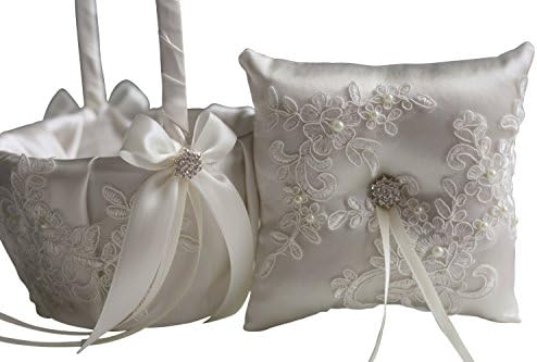 Alex emoções | Coleção de apliques de renda | Off White Ring Porter Pillow & Wedding Flower Girl Basket