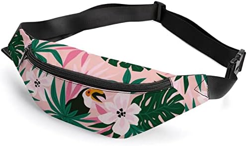 Saco de cinto de folhas e toucans para homens Moda Moda Bolsa Crossbody Bag com cinta ajustável para escritório de viagens