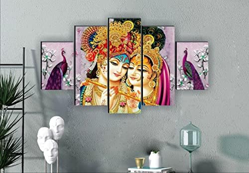 1artOfcreation SAF Conjunto de 5 Radha Krishna Religiosa Arte Moderna Casa Decorativa Pintura de Parede 30 polegadas x 18 polegadas