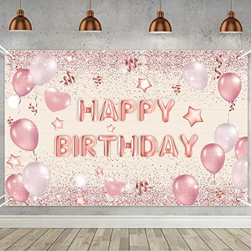 Balões de ouro rosa e rosa Feliz aniversário para meninas femininas decoração de festas de aniversário suprimentos de ouro rosa