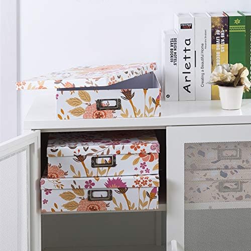 Caixas de colagem floral com tampas - Conjunto de 3: caixas de armazenamento de scrapbook, documentos, letras e recipientes de