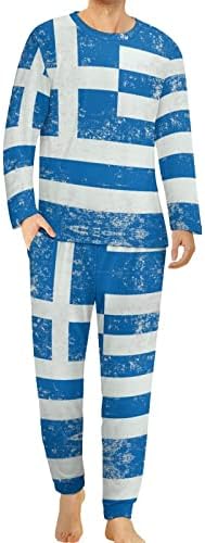 Grécia bandeira de pijama masculino Menção de manga longa Sleeve Lowe de vestuário de duas peças
