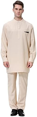 Jackets de terno masculino Button do meio casual masculino Pocket Muslim Robe Troushers Duas peças Conjunto