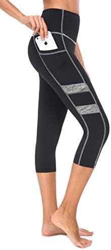 Capris de ioga de cintura alta feminina de Flatik com bolsos, esportes de exercícios que executam leggings de capris atlético