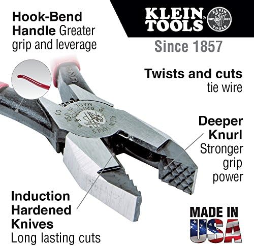 Klein Tools D201-7CSTA Linesman alicate, cortadores laterais com ação carregada de mola e 27400 tiewire bobina, alumínio leve,