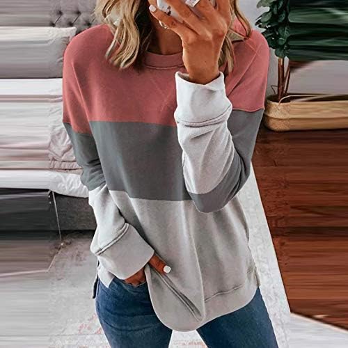 Blocos coloridos blocos para mulheres moda manga longa camisas de pulôver de tamanho grande senhoras outono e inverno tops