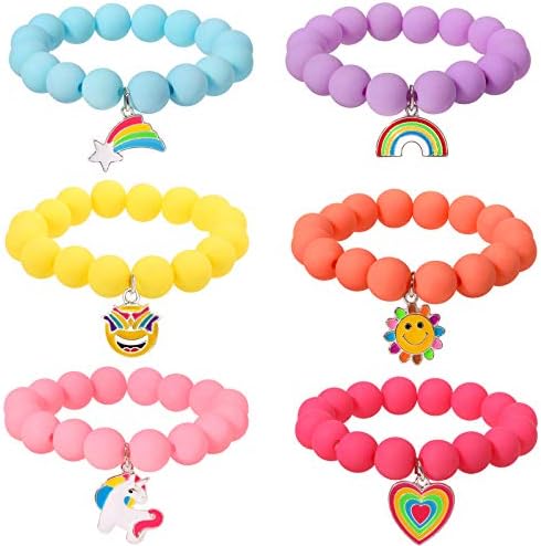 Pinksheep Unicorn Beads Bracelet for Kid Girl, 6pc, pulseira de arco -íris monstro solar soldado de coração pingente de meteor