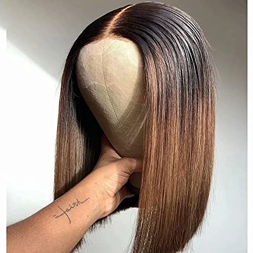 Dez pauzinhos ombre 1b/30 cor 13x6 Bob curto hd invisível perucas de cabelo humano transparente com cabelos para