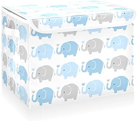 Cataku Blue Cute Cute Elephant Bins com tampas, tecido de cesta de cubos de contêiner de armazenamento grande com alça