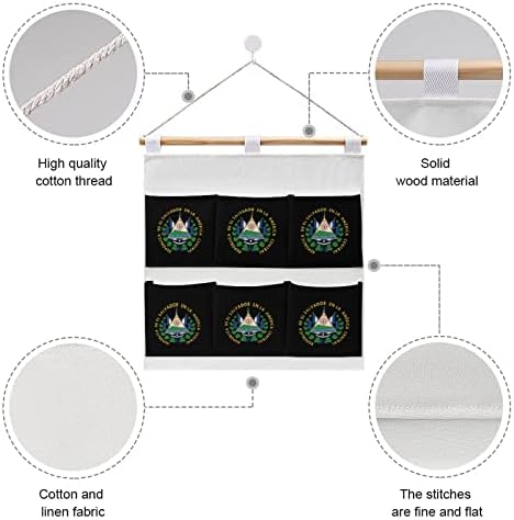 Brasão de braços do closet de parede de El Salvador pendurado saco de armazenamento 6 bolsos algodão de linho sobre as bolsas