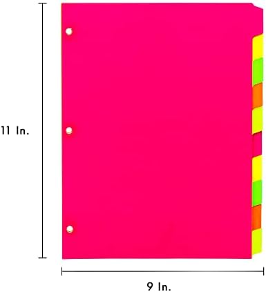 Pad Pad, 10 divisores, Binder Notebook Página separadores, 1 pacotes de 10 guias Conjunto, 8 ½ x 11 pol. Cores de néon