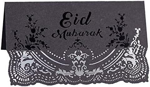 Qksky 100pcs Eid Mubarak Party Hollow Place Cart