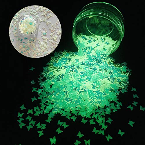Prettyg 10 grama/pacote luminoso 3mm Butterfly Nail Art Glitter Glow nos adesivos escuros de glitter Sparky 3D para resina
