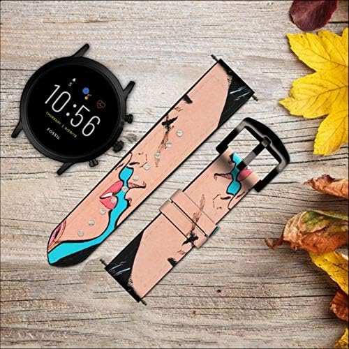 CA0764 Pop Art Leather & Silicone Smart Watch Band Strap for Fossil Mens Gen 5e 5 4 Sport, Hybrid Smartwatch HR Neutra,