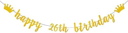 Weiandbo Gold Glitter Banner, Feliz 26º aniversário