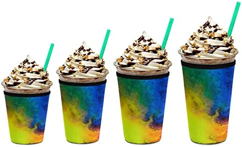 Funky qiu gelo de café gelado para xícaras de bebidas frias aquarela Galaxy Rainbow Neoprene gelo capa de capa isolada de copo