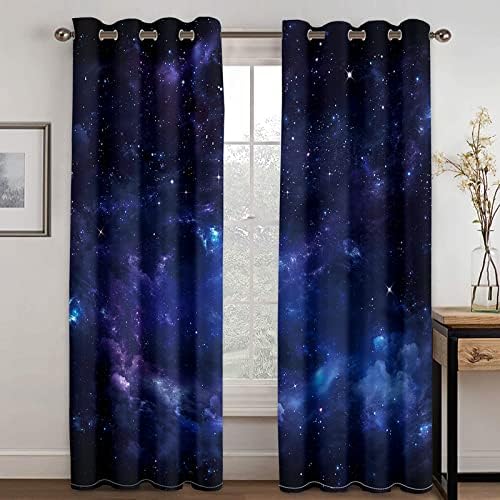 Jiameluck Cartoon Space Galaxy Star Padrão Janela de impressão Cortina para crianças Crianças Quarto Home 200x210cmx2