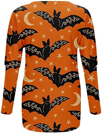 Camisces longas para mulheres, moda casual feminina 2022 Halloween Imprimir bolso de manga longa Blouse de comprimento médio