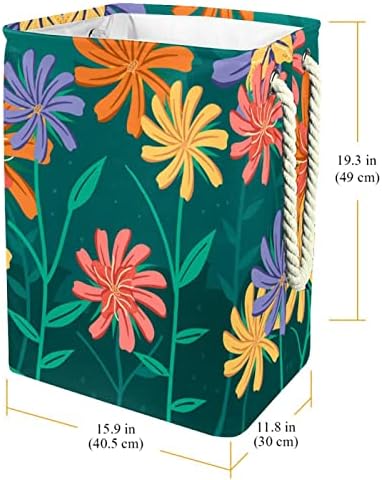Indomer Belas flor com fundo verde cesto de roupa grande cesto de roupa de roupa preenchida para roupas de roupas