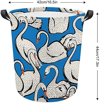 Birds de cisne azul redondo cestas de roupa de lavanderia dobrável cestas de roupas sujas a água com alças Bolsa de