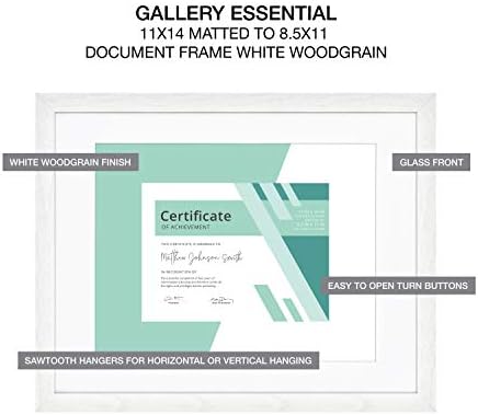 MCS Gallery essencial Document Frame, White Woodgrain, 11 x 14 em Metted a 8,5 x 11 pol.