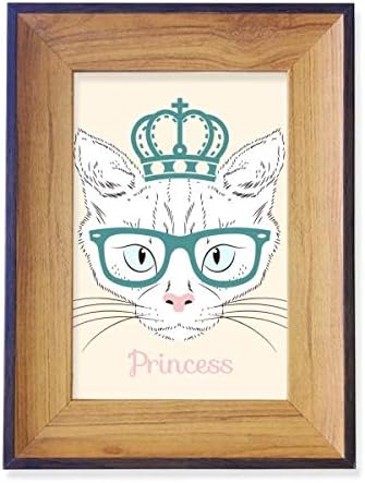 Dihythinker Crown Sunglass White Cat Princess Photo Frame Exibição Exibir Pintura de Desktop