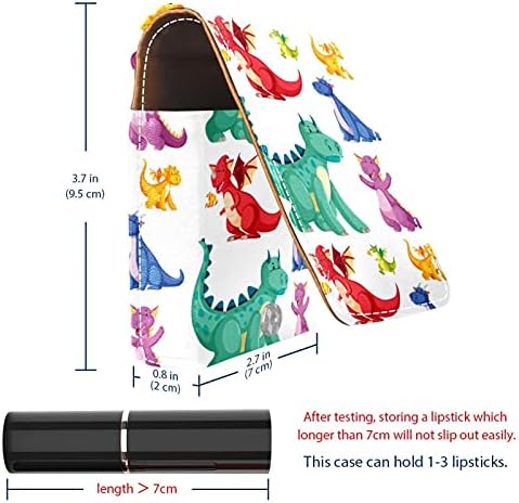 Caixa de batom de maquiagem para dinossauros externos coloridos de batom portátil colorido com espelho Mini Makeup Saco leva até 3 batom