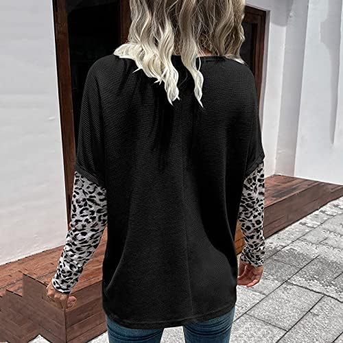 Top casual preto para mulheres de manga longa de cola de triwneck spandex leopardo crochê de crochê simples tops tshirts