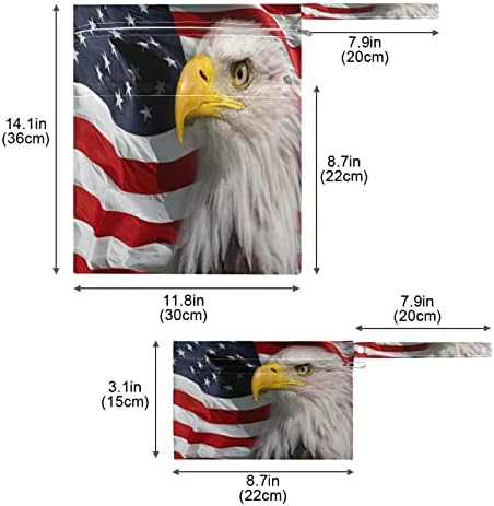 Auuxva American Flag Bird Bird Pássaro impermeabilizado Saco seco molhado 2 Pacote para bolsa de maiô de batalha de fraldas