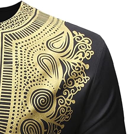 Dashiki de 2 peças masculinas com estampa de ouro de manga longa camisa e calça de calça de manga longa