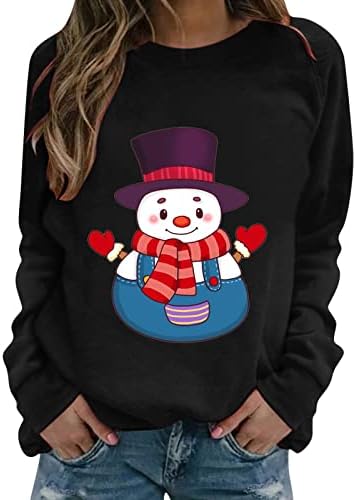 Camisas de manga comprida beuu para mulheres, boneco de neve de Natal impressa com camisetas de pulôver gráfico t T Camisetas