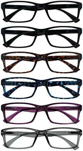 Opulize Pep Reading Glasses 6 Pack Classic Everyday Retangular Frame Scratch Spring Hinges Mens Womens rrrrrrr92