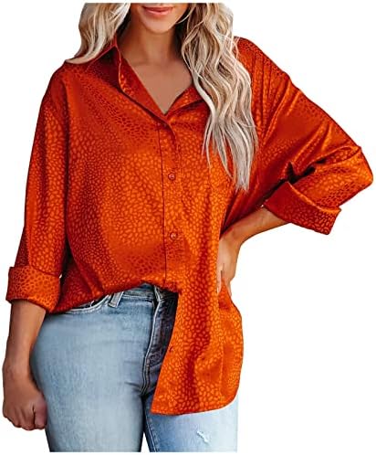 AMIKADOM queimado laranja blusas de manga longa para feminino colarinho gola alta spandex cetim de cetim casual camisetas