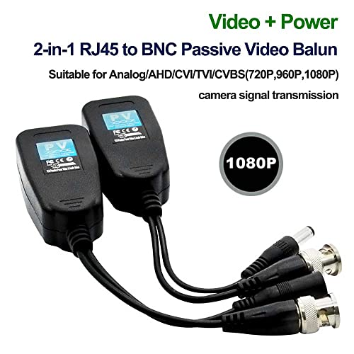 Bavmav Video Balun, BNC para RJ45, 6 pares HD-CVI/TVI/AHD VÍDEO PASSIVO BALUN com conector de energia e transmissor de dados