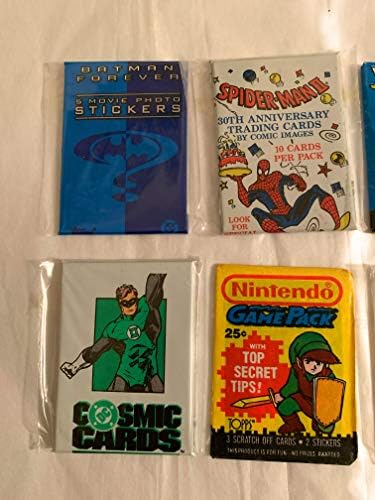 Lote de oito pacotes de troca de cartões de cera dos anos 80 e 90 vintage - Batman, Spider -Man, TMNT